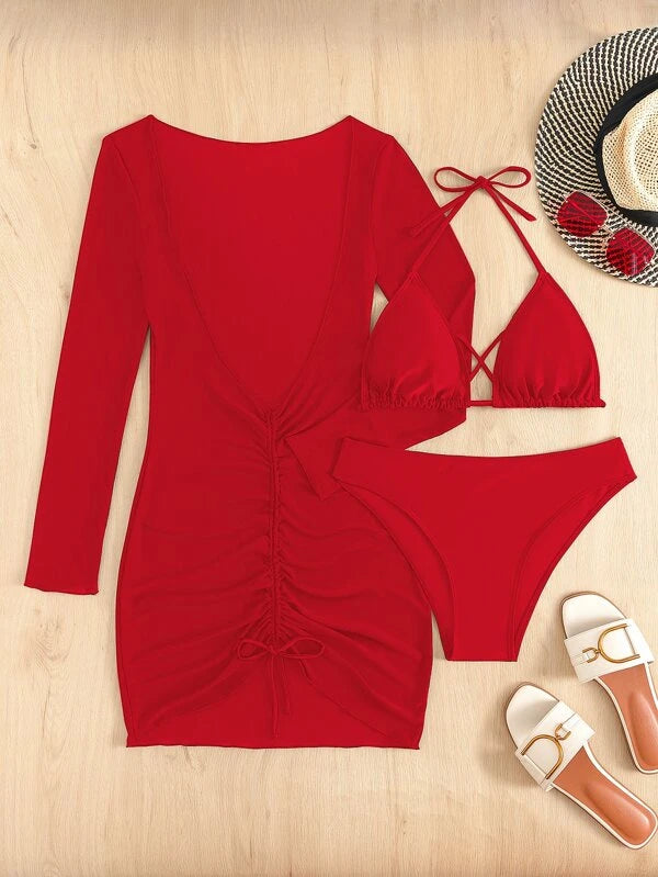 Athena Three Piece Swimsuit Red