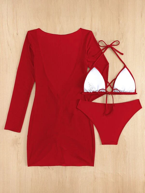 Athena Three Piece Swimsuit Red