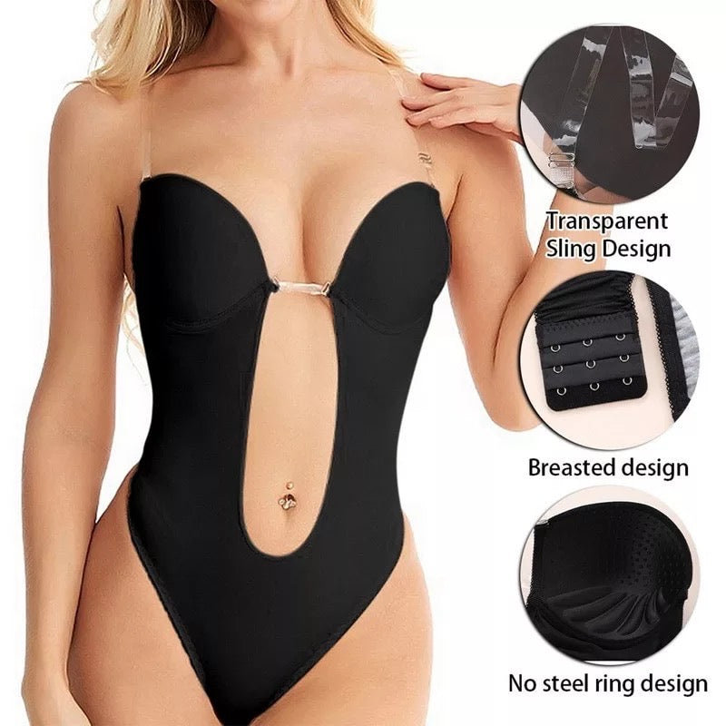Adhdyuud Body And Backless Bra Bodysuit With Cups Push Up Girdle